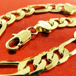 Bracelet 18Kt Yellow Gold Filled Figaro 3+1 Link Men's 7mm Wide 23cm Bangle - Picture 1 of 4
