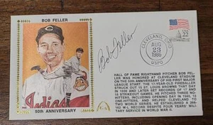 BOB FELLER SIGNED 1986 GATEWAY FDC 50th ANNIVERSARY FIRST START INDIANS HOF DEC - Picture 1 of 1
