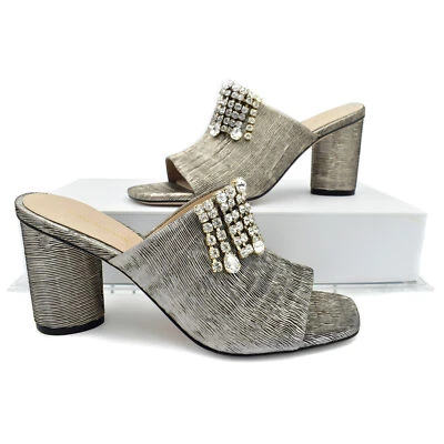 New STUART WEITZMAN Theone Silver Metallic Crystal Jeweled Slide Sandals sz 10 - Image 1 of 4