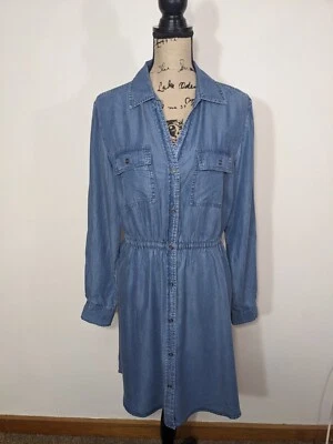 Style &Co Chambray Shirt Dress Pockets Buttons Collared Long Roll Tab Sleeve M - Image 1 of 4