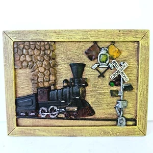 Vintage Lokomotive Zug am Bahnübergang Harz Plakette 3D Wandbild - M604.1 - Bild 1 von 9