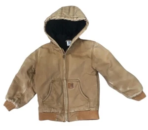 Youth Vintage Carhartt Duck Tan Hooded Jacket Size 7 Boys - Picture 1 of 11