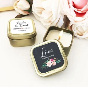 24 Personalized Gold Square Candle Tins Rustic Garden Wedding Favors Lot MW45866 - Picture 1 of 2