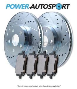 REAR POWER CROSS DRILLED SLOTTED PLATED BRAKE ROTORS + PADS 57221PK - Picture 1 of 2