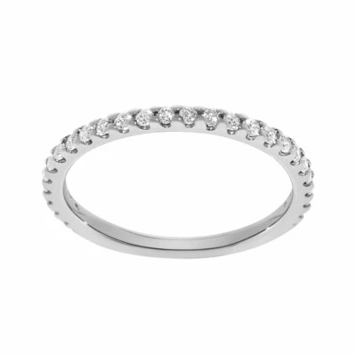 Solid Genuine 14k White Gold 1/7ct Round Fine Cubic Zirconia Thin Wedding Band - Image 1 of 4