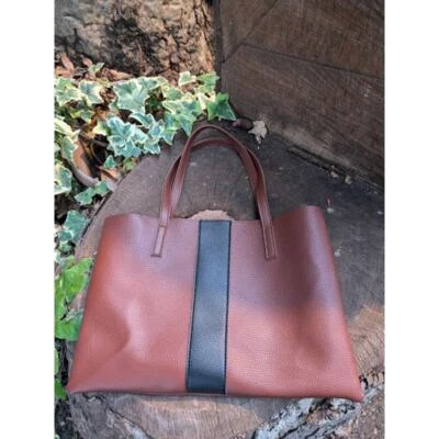 Vince Camuto Tote Bag Womens Brown Faux Leather Pebbled Shoulder Classic - Image 1 of 4