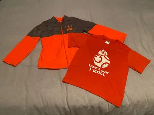 Star Wars Boy's Orange Fleece Jacket Size 7X XL plus BB8 Orange Tshirt Size 6/8 - Picture 1 of 8