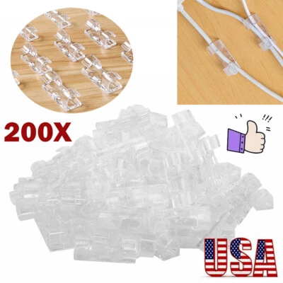 200Pcs Cable Clips Self-Adhesive Tie Cord Management Wire Holder Organizer Clamp - Image 1 of 4