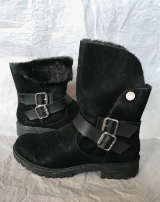 Blowfish Malibu 8 Botines Invierno Piel Sintética Negro Gamuza Moto Combate Hebilla Cremallera Foto 1 de 4