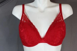 Calvin Klein Underwire Lined Lace Trim T-shirt bra size 32DD red - Picture 1 of 7