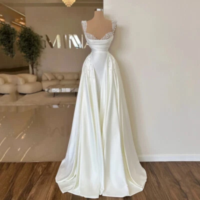 Vestidos de novia de sirena con cuello en V personalizados perlas con cuentas tren de barrido vestidos de novia Foto 1 de 4