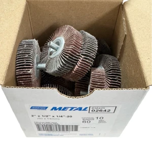 Norton METAL 2" x 1/2" x 1/4-20 Flap Wheel 60 Grit Aluminum Oxide 10 Pack - Picture 1 of 1