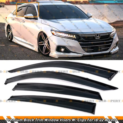 FOR 2018-2022 HONDA ACCORD CLIP-ON BLACK TRIM WINDOW VISOR RAIN GUARD VENT SHADE - Image 1 of 4