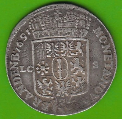 Coin Silver Brandenburg-Prussia 2/3 Thaler 1691 LCS Very Nice NSWLEIPZIG - Image 1 of 3