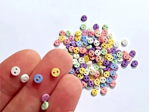 Pastel Colour Doll Buttons 4mm, Yellow Lilac Pink White Green Blue Mix - Picture 1 of 5
