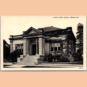 Postcard Clinton Public Library Indiana Architecture - Picture 1 of 4