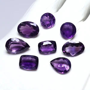 Set 8 Pcs Natural Amethyst Rich Violet 11mm-17mm Faceted Cut Untreated Gemstones - Picture 1 of 12