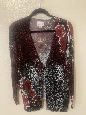 Avenue Mujer 22/24 Cárdigan Suéter Estampado Floral Y Animal Negro Vino Nuevo Foto 1 de 3