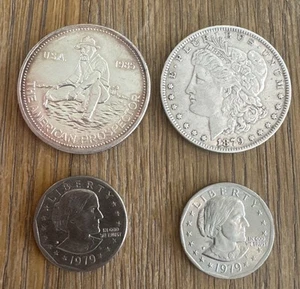 Lot Of 4 Coins Includes A 1879 MORGAN SILVER DOLLAR, 1985 American Prospector & - Picture 1 of 2