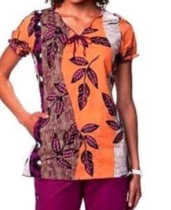 Koi Floral Womans Scrub Top Size Large - Picture 1 of 8