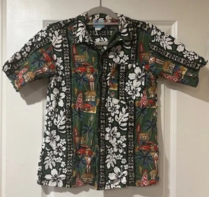 RJC Aloha Hawaiian Shirt Boys Sz 16 Green Floral Surfboards Automobile Nice - Picture 1 of 5