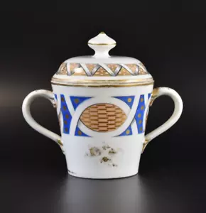 Antique Porcelain Cup with Lid Chocolate Cup Soup Cup Tie Shield - Picture 1 of 16