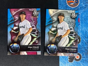 Max Meyer 2023 Bowman Platinum RC Emerald Ice Foil /299 & Ice Foil Marlins