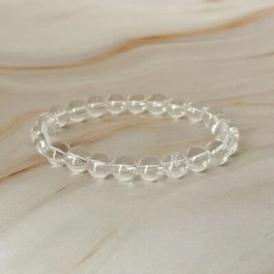 Natural 8mm Clear Quartz Stone Bracelet White Clear Crystal Stretch Bracelet - Picture 1 of 7