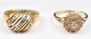 Lot of 2 14k Yellow Gold Fill Rings High Cluster 8-1/4 & Dome Swirl 8-3/4 Pair - Picture 1 of 17