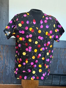Bing cherries V neck medical scrub top Unisex size large short sleeve - Picture 1 of 11