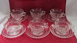 CAMBRIDGE CRYSTAL GLASS MARTHA WASHINGTON PATTERN CUP AND SAUCER LOT OF 6 SETS - Picture 1 of 4