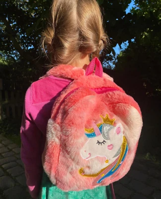 Kinderrucksack KindergartenTasche Backpack Plüsch Einhorn Glitzer pink Neu - Bild 1 von 4