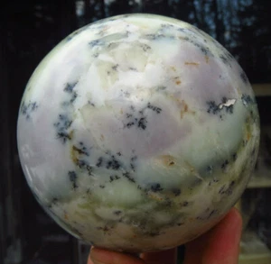 POLYCHROMATIC DENDRITIC GREEN TEAL PURPLE & WHITE OPAL BEAUTIFUL CRYSTAL SPHERE - Picture 1 of 12