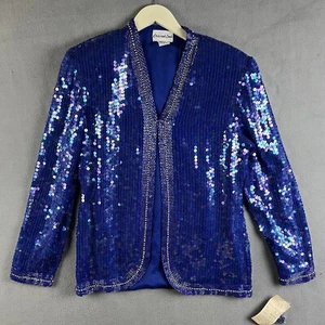 Halbmond Look Jacke groß blau Perlen Pailletten Pailletten 100% Seide Indien NEU Neu mit Etikett - Bild 1 von 13