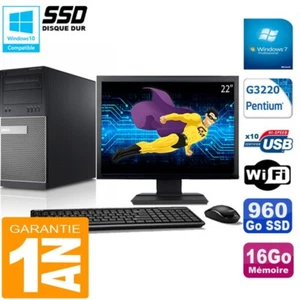 PC Tour DELL 9020 Intel G3220 Ram 16Go Disque 960 Go SSD Wifi W7 Ecran 22" - Photo 1/1