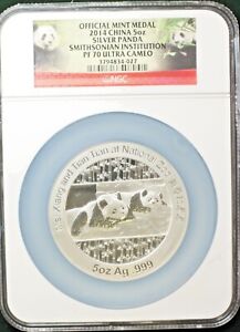 2014 5 oz. Silver Panda Medal Smithsonian Institution NGC PF70 Ultra Cameo