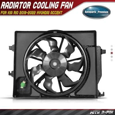 Single Engine Radiator Cooling Fan w/ Shroud Assembly for Kia Rio Hyundai Accent - Image 1 of 4