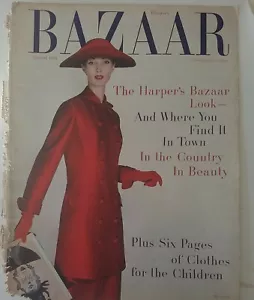 1955 Harper's Bazaar Magazine front cover only womens red suit hat fashion AS IS - Picture 1 of 2