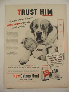 1948 SAINT BERNARD DOG & CHILD GAINEs DOG FOOD PRINT AD ST. BERNARD - Picture 1 of 1