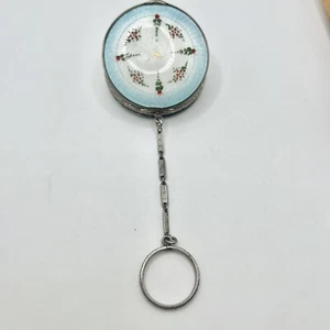 Guilloche Enamel Floral Compact With Finger Ring Double Mirror Antique - Picture 1 of 8