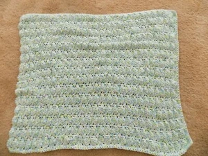 Handmade Crochet Baby Blanket (Blue, Green and White) NEW - Picture 1 of 2