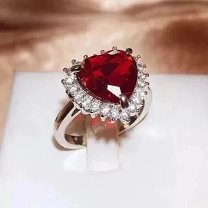 Natural Red Ruby 4.00 Ct 950 Platinum Heart Cut Natural Diamond Wedding Ring - Picture 1 of 9