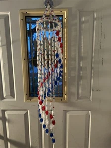 Red,White &BlueSpiral Bead Chime  Plastic Wind Crystal Hanging 32 “ 4th Of July - Picture 1 of 7