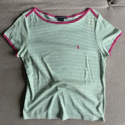 Camiseta polo deportiva vintage a rayas verdes para mujer talla grande Foto 1 de 4
