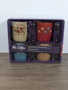 Juego de tazas de café de gres Mr. Coffee Café Americano 8 piezas 14 oz con cucharas *NUEVO* - Imagen 1 de 7