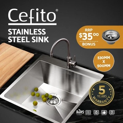Cefito Kitchen Sink 53X50CM Stainless Steel Basin Single Bowl Silver - image 1 of 4