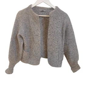 Vintage 90er Grobstrick Ballonärmel Strickjacke kleine Wollmischung mit Schulter P - Bild 1 von 5