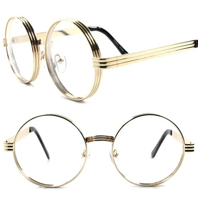 Gafas doradas estilo vintage funky steampunk para hombres y mujeres redondas con lentes transparentes Foto 1 de 4