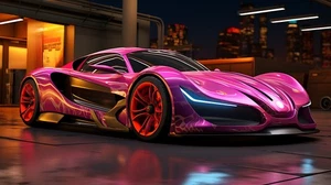 Futuristic, Pink Sports Car Poster A3 size 29.7x42cm Semi-Gloss poster only - Picture 1 of 1