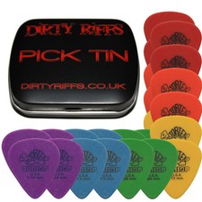 24 Dunlop Tortex Standard Guitar Picks - 4 Of Each Type In A Handy Pick Tin